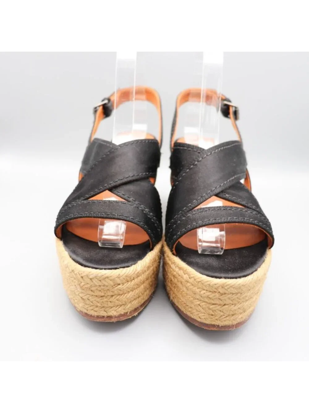 Lanvin Black Satin Platform Espadrille Wedge Sandals Spain Size 37 US 6.5